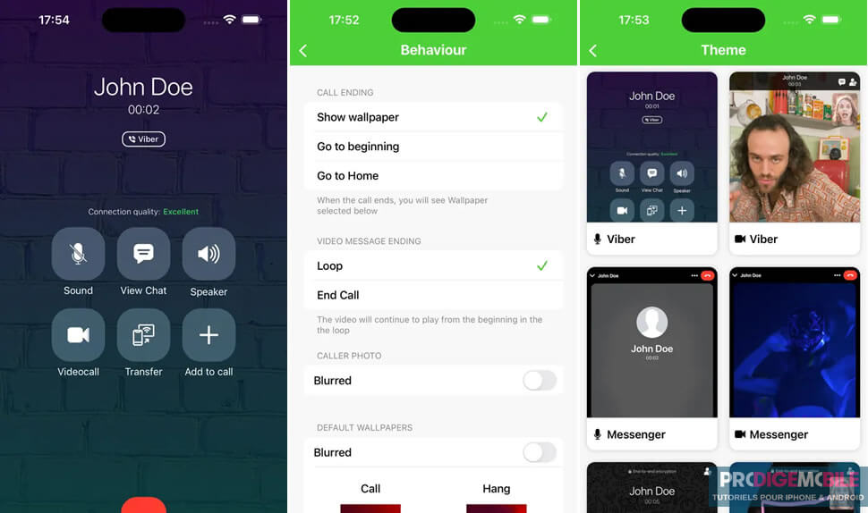 Interface de l'application Faker 3 sur iPhone simulant un faux appel entrant avec une interface réaliste