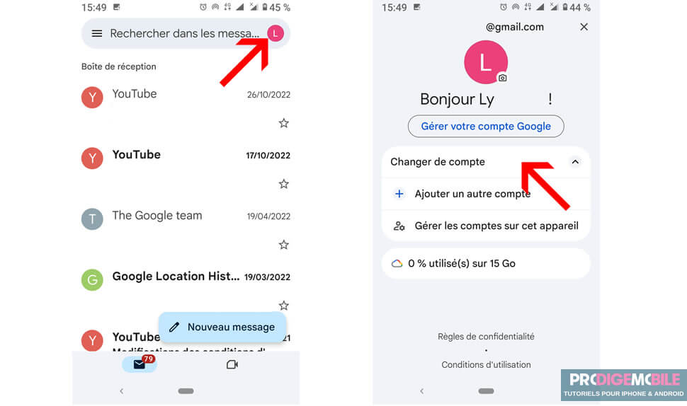 Changer de compte Google depuis l’application Gmail sur Android