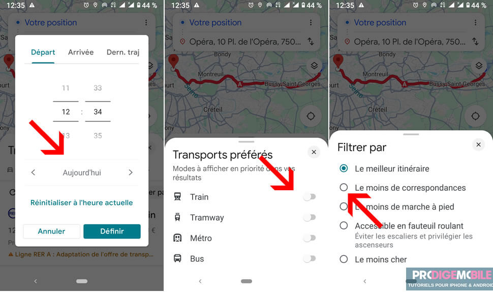 Filtres d’itinéraire dans Google Maps : choix du mode de transport, heure de départ et trajets avec moins de marche