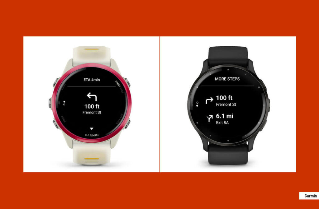 Navigation virage par virage avec Google Maps sur une montre Garmin récente