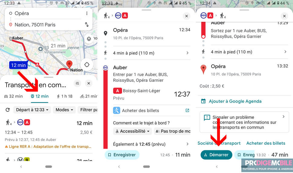 Utilisation de Google Maps pour organiser un trajet en métro
