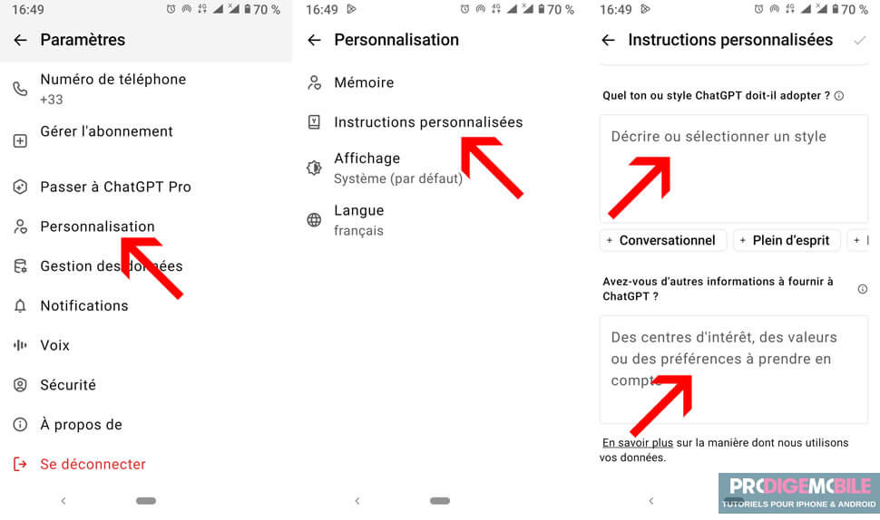 Configurer les instructions personnalisées dans l’application ChatGPT