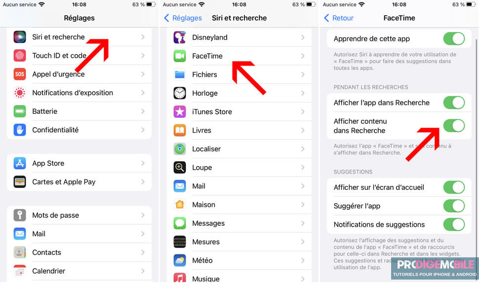 Personnaliser les résultats de recherche Spotlight via les réglages Siri et Recherche