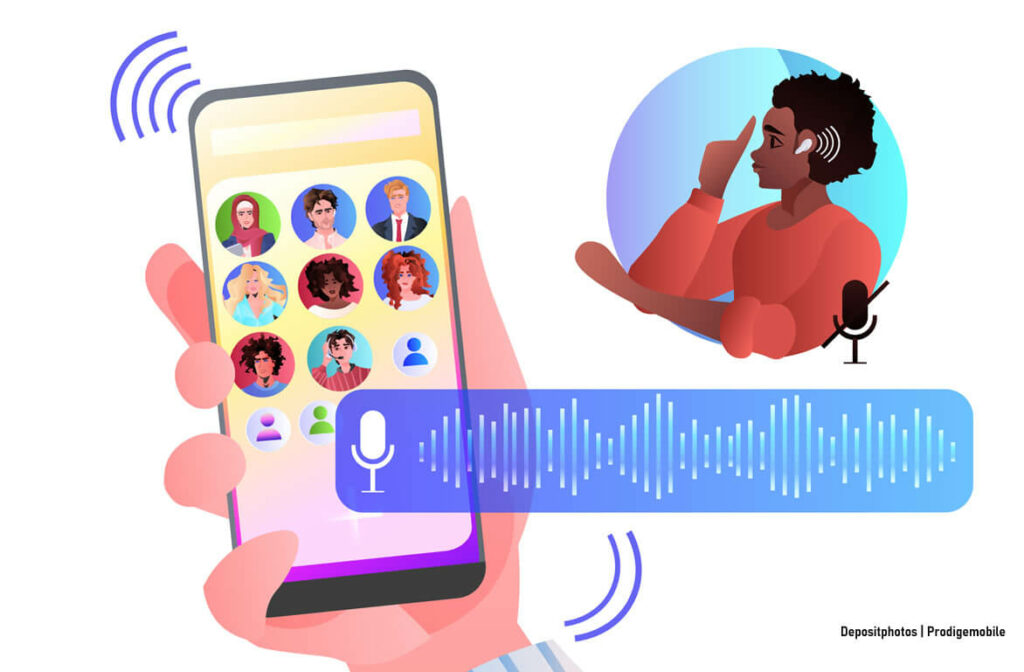 Illustration d’une application RCS sur Android montrant un message vocal en cours d’envoi