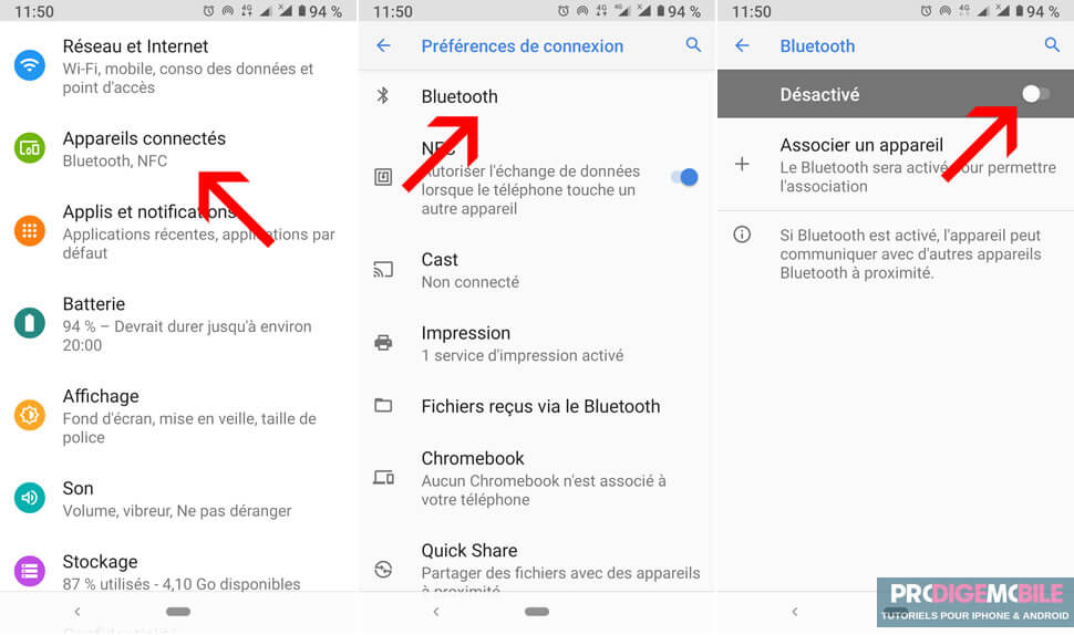 Mettre en marche la fonction Bluetooth sur un téléphone Android