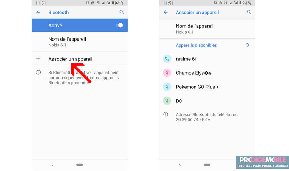 Association d’un smartphone Android avec un PC via Bluetooth.