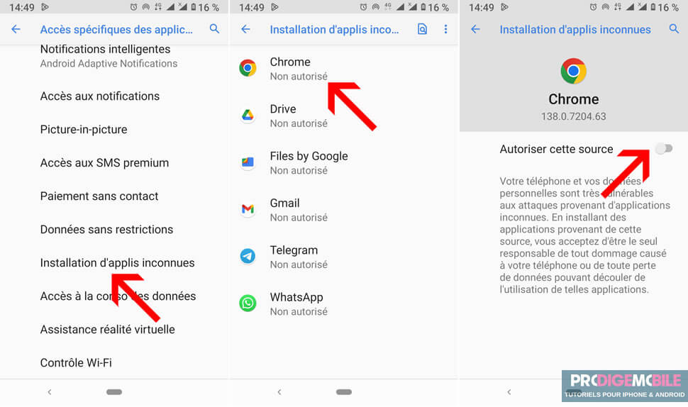 Activation des sources inconnues dans les paramètres d’Android