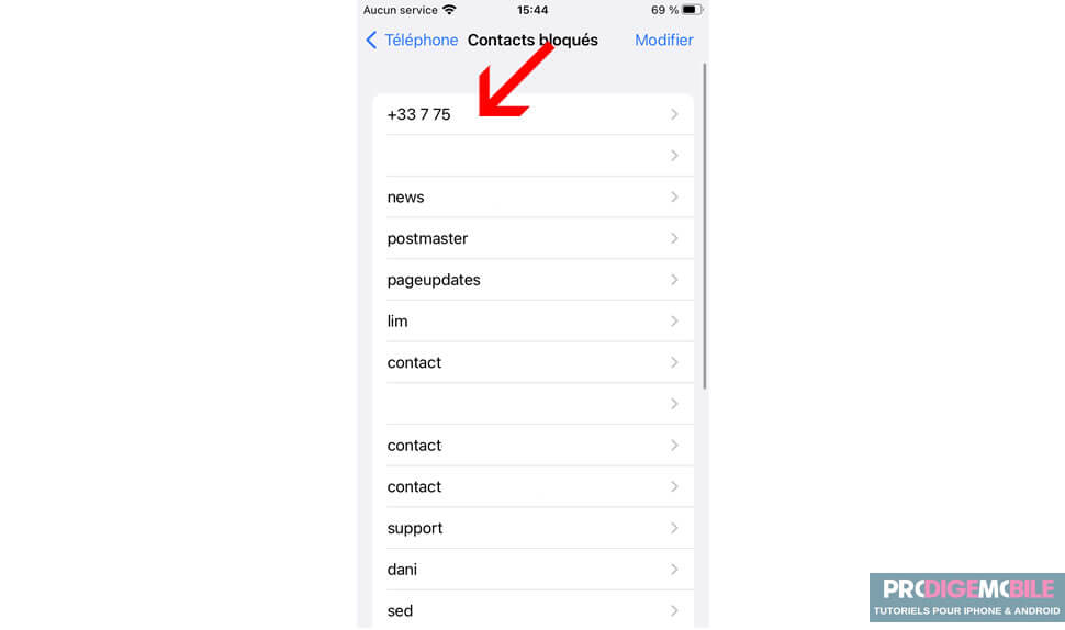 Gestion et modification de la liste des contacts bloqués sur iPhone