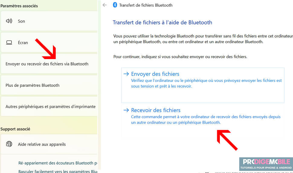 Fenêtre Windows affichant la réception de fichiers envoyés par Bluetooth depuis un smartphone Android.