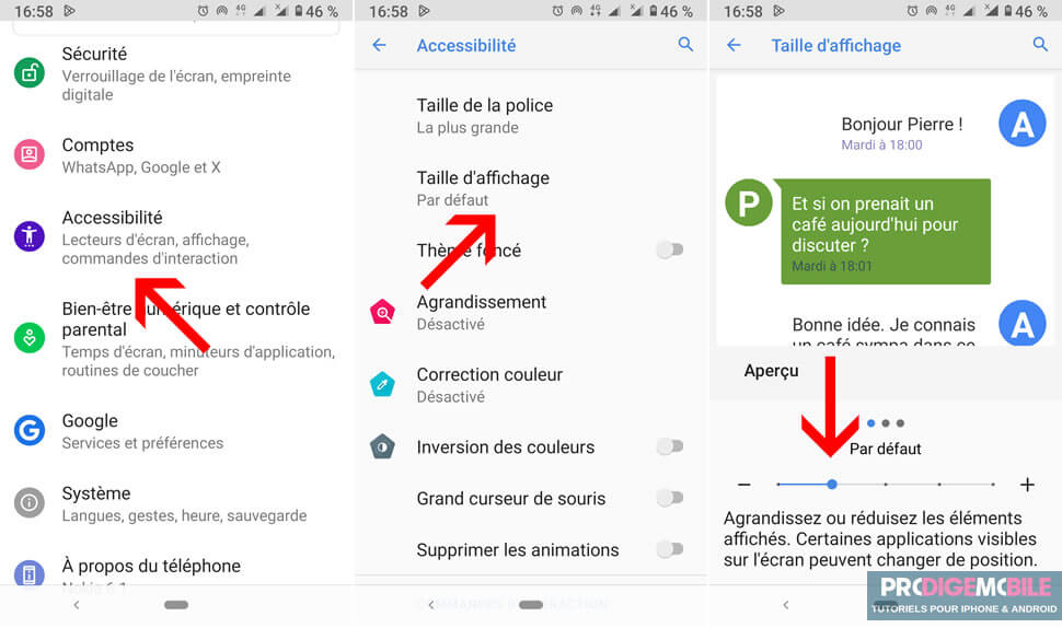 Agrandir la taille de l’affichage pour rendre les menus et icônes plus visibles