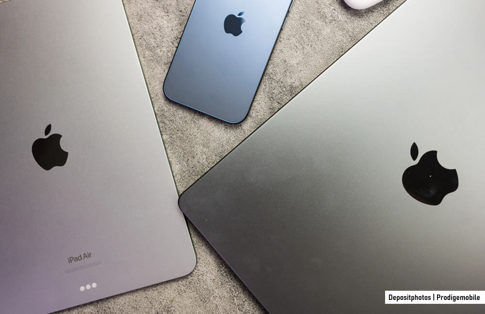 Illustration montrant plusieurs appareils Apple compatibles avec la fonction Handoff, comme l’iPhone, l’iPad et le MacBook