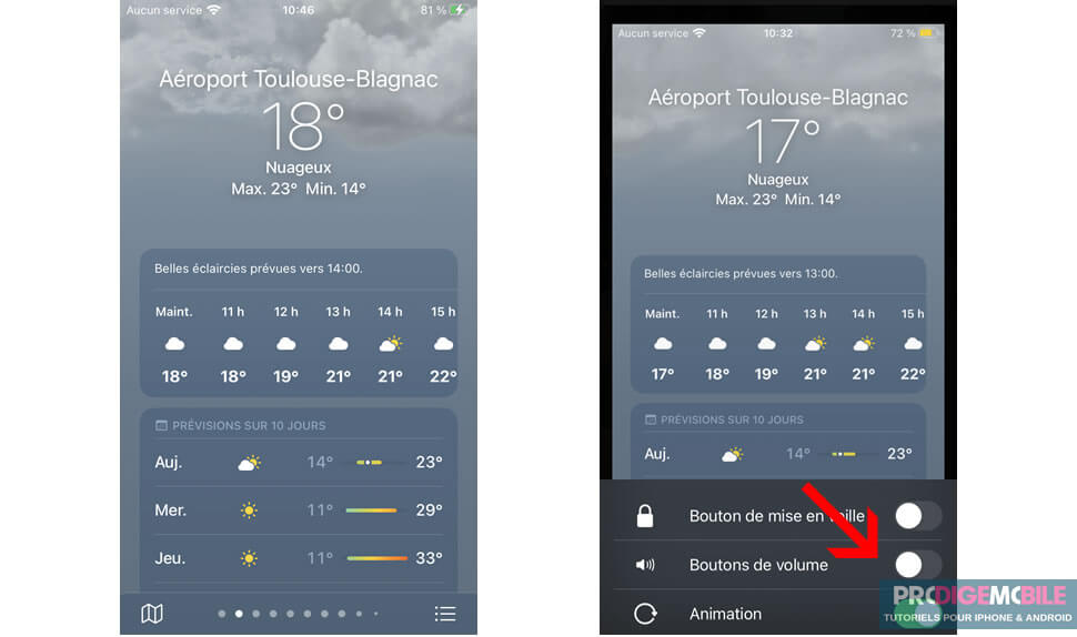 Option de l’Accès guidé permettant de désactiver les boutons physiques sur iPhone