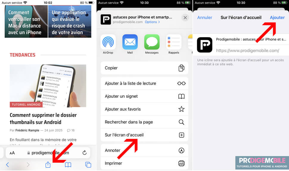Création d’un raccourci vers un site web sur l’écran d’accueil d’un iPhone depuis Safari