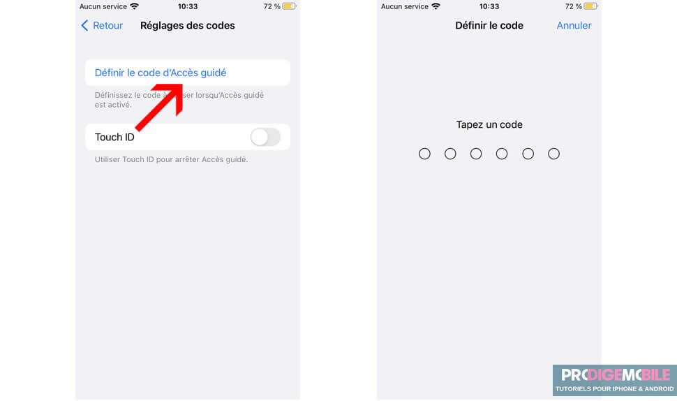 Définir le mot de passe permettant de sortir du mode d’Accès guidé