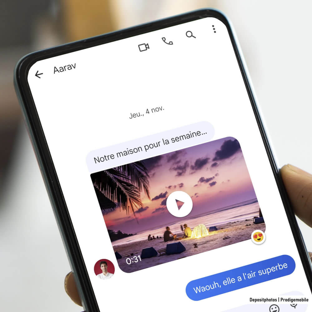 Conversation dans Google Messages sur Android avec envoi et affichage d’une photo