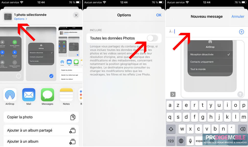 Envoi d’une photo depuis l’application Messages avec iMessage sur iPhone
