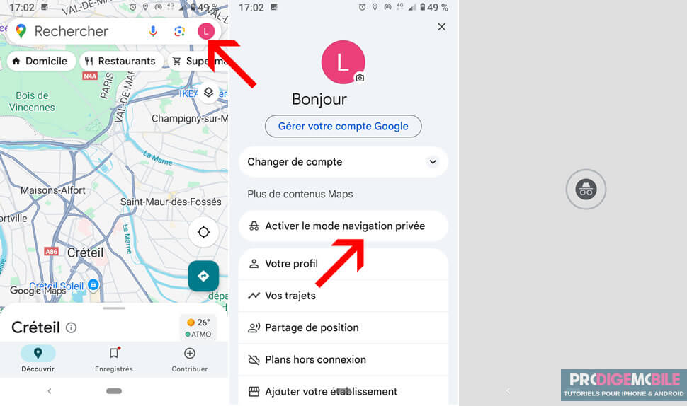 Activation du mode incognito dans Google Maps pour limiter le suivi des déplacements