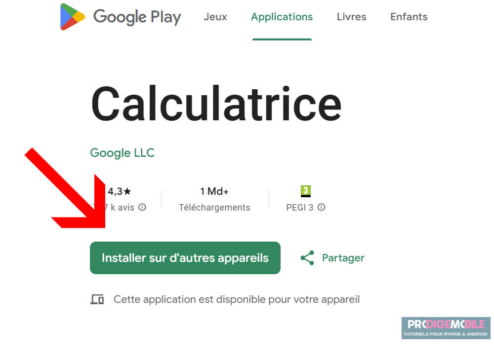 Interface du Play Store web pour lancer une installation d’application à distance