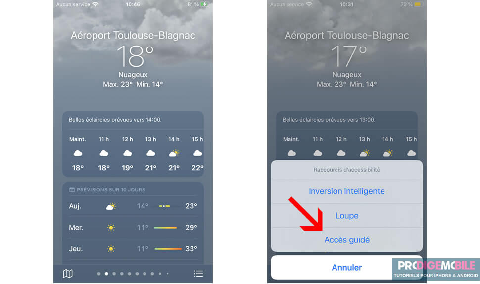 Exemple d’activation de l’Accès guidé sur une application iPhone