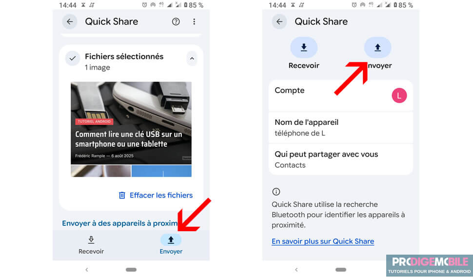 Interface Quick Share sur Android comme alternative moderne au transfert de fichiers NFC