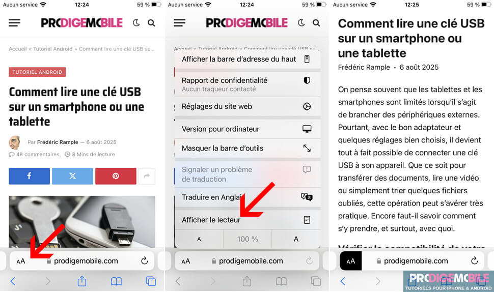 Icône aA de Safari permettant d’ouvrir le mode lecture sur iPhone et iPad