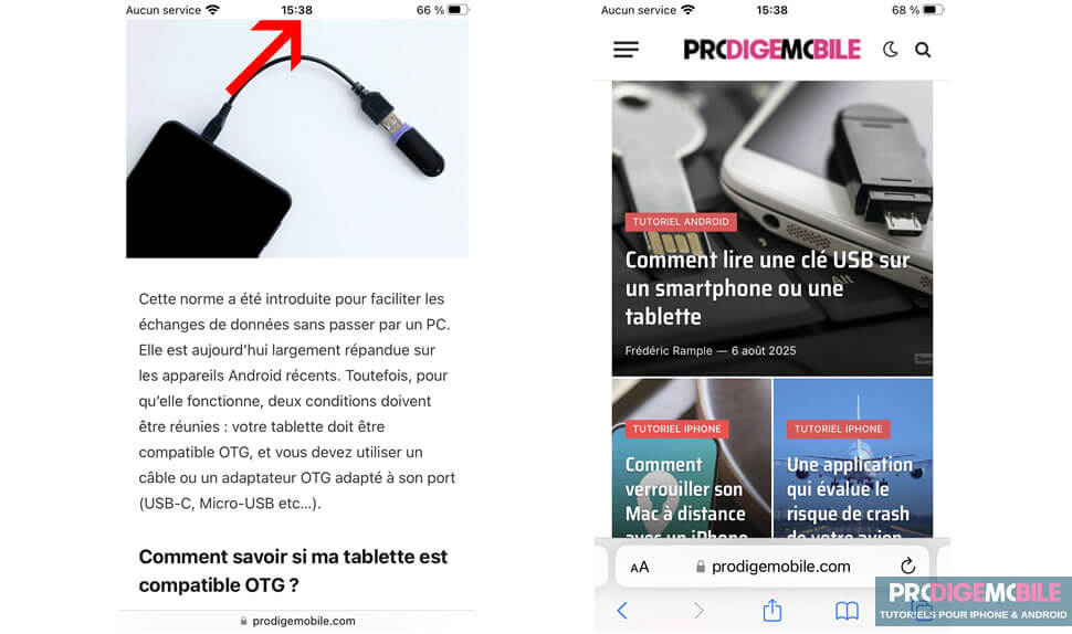 Tapoter la barre d’état sur iPhone pour revenir en haut d’une page Safari