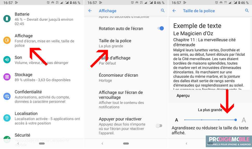 Agrandir la taille des caractères sur un smartphone Android