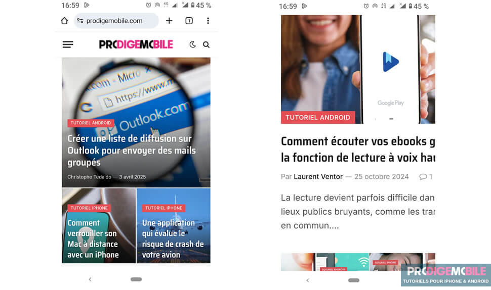 Exemple de zoom d’écran sur un smartphone pour agrandir temporairement le texte