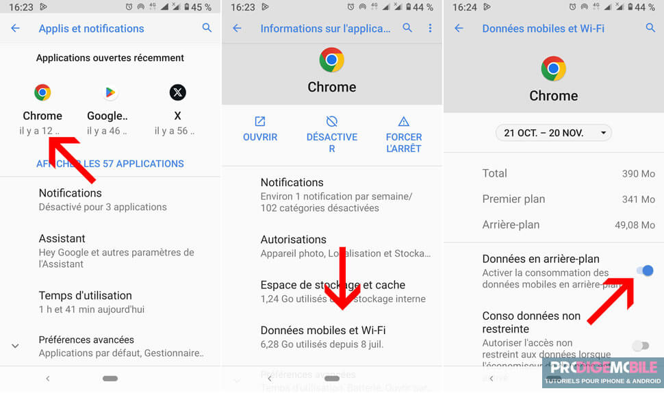 Désactiver le téléchargement de données en arrière-plan sur le navigateur Chrome