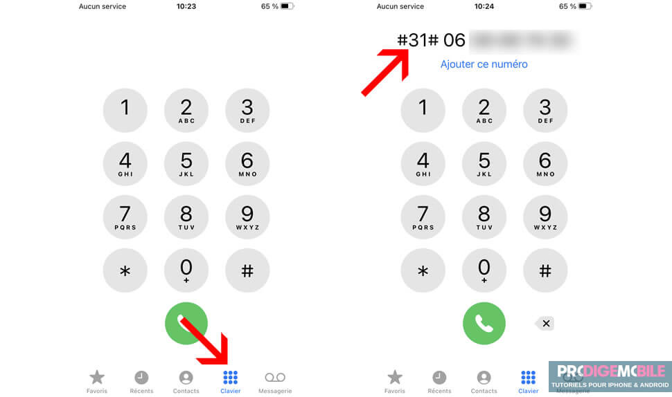 Code #31# saisi sur le clavier de l’application Téléphone d’un iPhone pour appeler en numéro masqué
