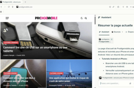 Page d’accueil du navigateur IA Comet de Perplexity sur Windows, avec barre de l’assistant ouvert