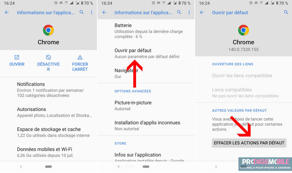 Effacer les actions par défaut dans les paramètres d’une application Android