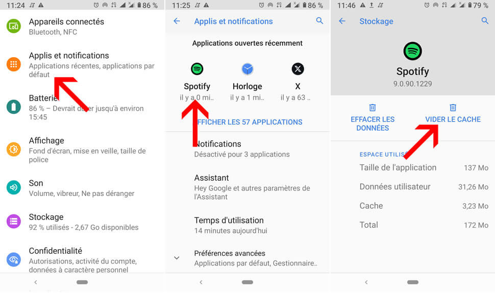Menu des paramètres Android montrant l’option Forcer l’arrêt de l’application Spotify