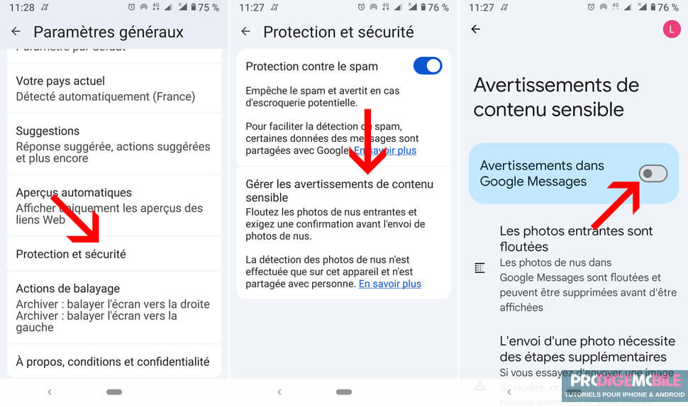Étapes pour activer la détection de nudité dans Google Messages sur un smartphone Android