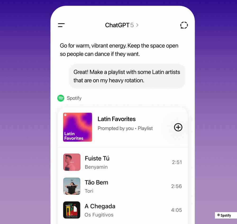 Exemple de playlist Spotify générée automatiquement depuis ChatGPT