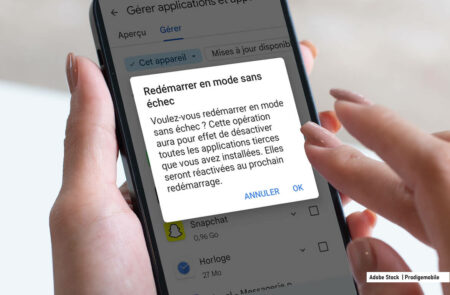 Fenêtre de confirmation pour redémarrer un smartphone Android en mode sans échec