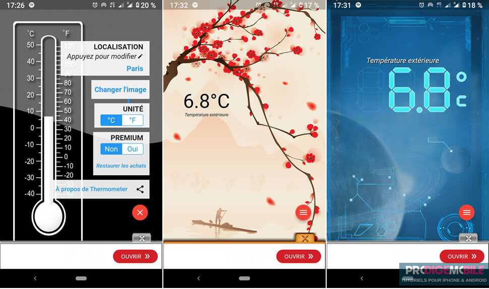 Application thermometer pour smartphone Android