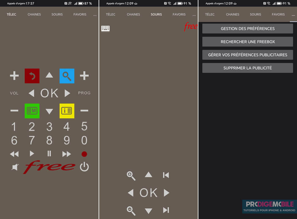Guide des chaînes et programmes en cours dans l’application FreeTelec pour Freebox TV.
