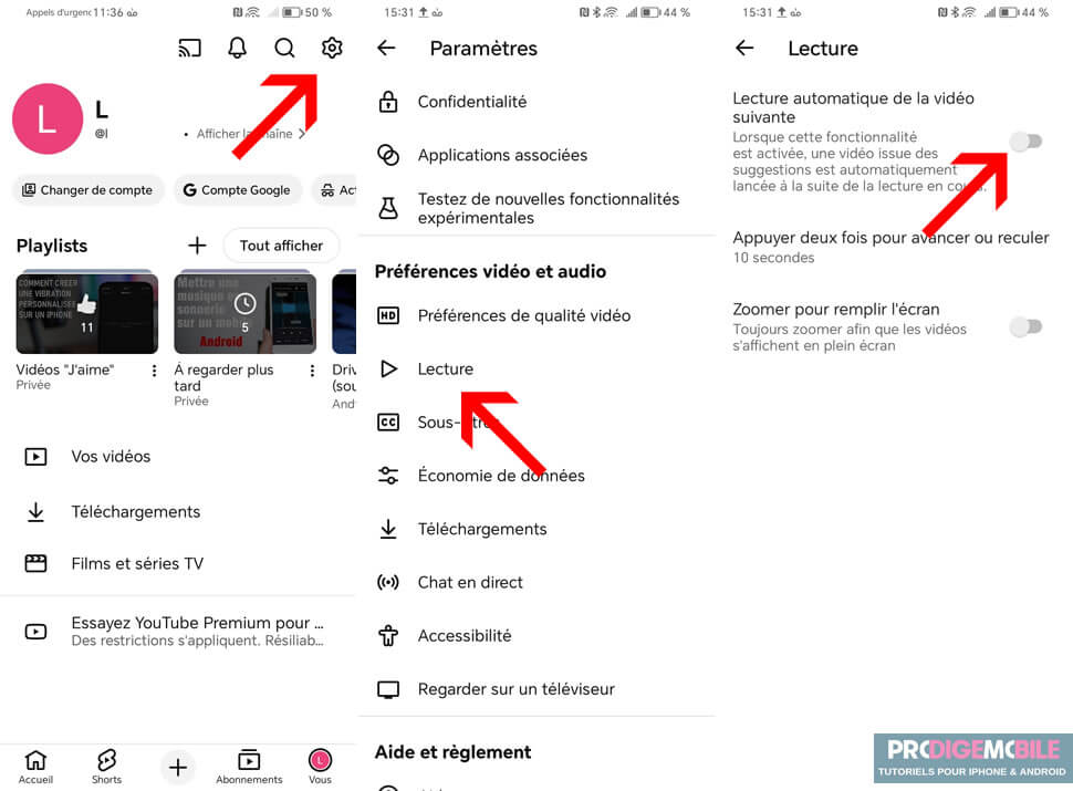 Option permettant de désactiver la lecture automatique sur YouTube mobile afin de limiter l’utilisation des données.