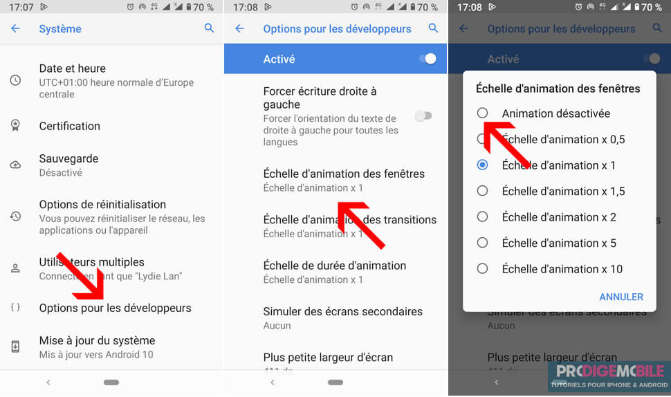 Réglage de l’échelle d’animation Android pour accélérer les transitions