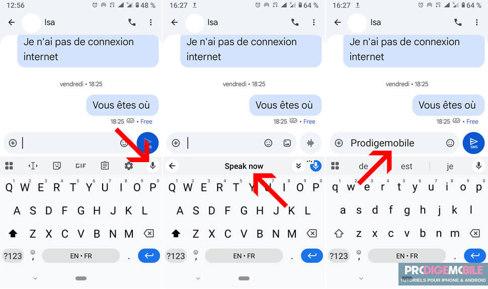 Exemple de texte dicté transcrit en temps réel sur l’écran d’un smartphone Android