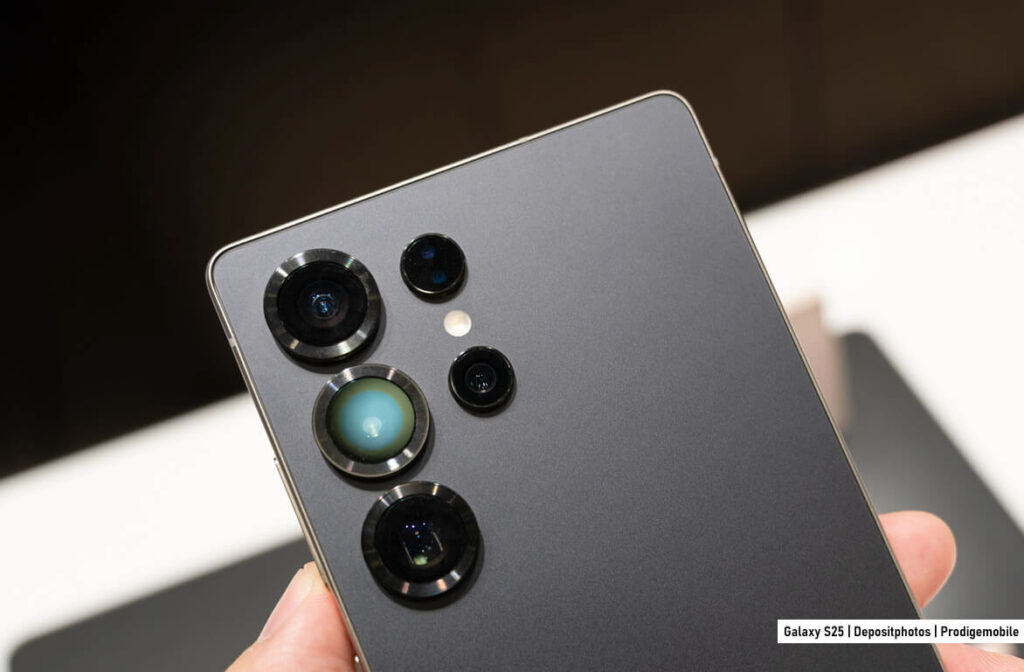 Galaxy S26 adopte enfin le standard Qi2 ? Samsung Galaxy S25 posé sur un chargeur sans fil Qi2 en cours de recharge.