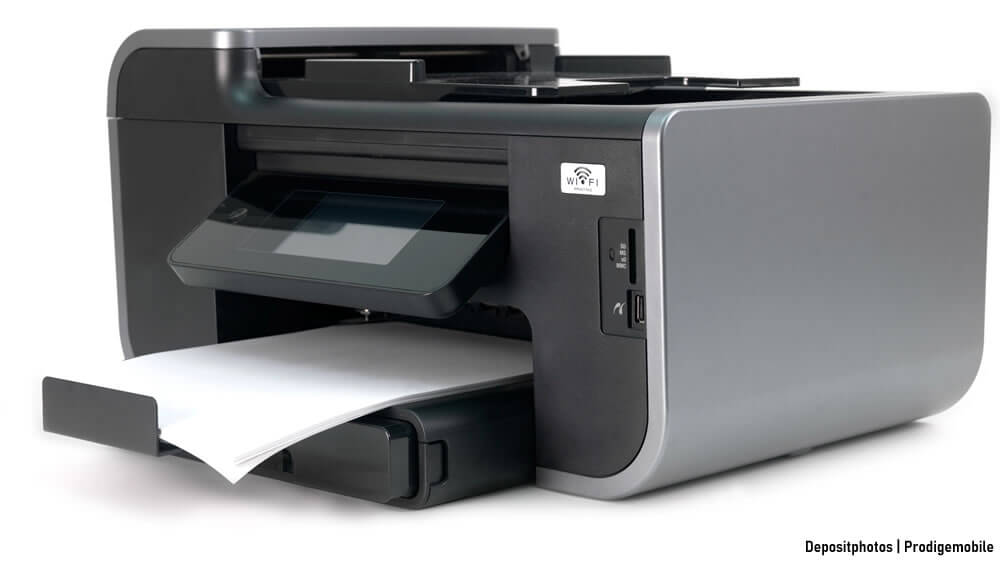 Imprimante affichant les logos Wi-Fi indiquant une compatibilité avec Android