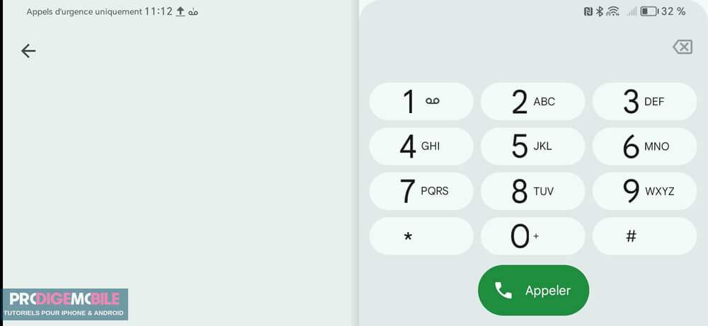 Écran d’appel de l’application Phone by Google en mode paysage avec rotation automatique de l’affichage