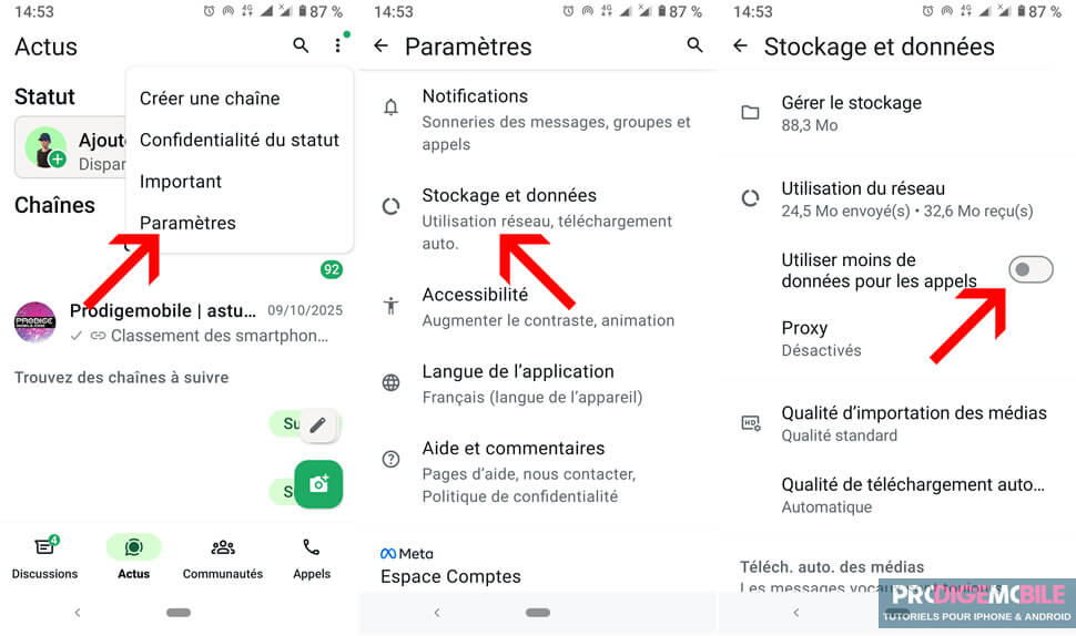 Améliorer la qualité vidéo des appels passés à l’aide de l’appli WhatsApp