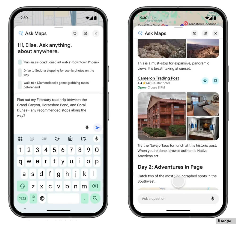 Planification d’itinéraire avec Ask Maps utilisant l’intelligence artificielle Gemini