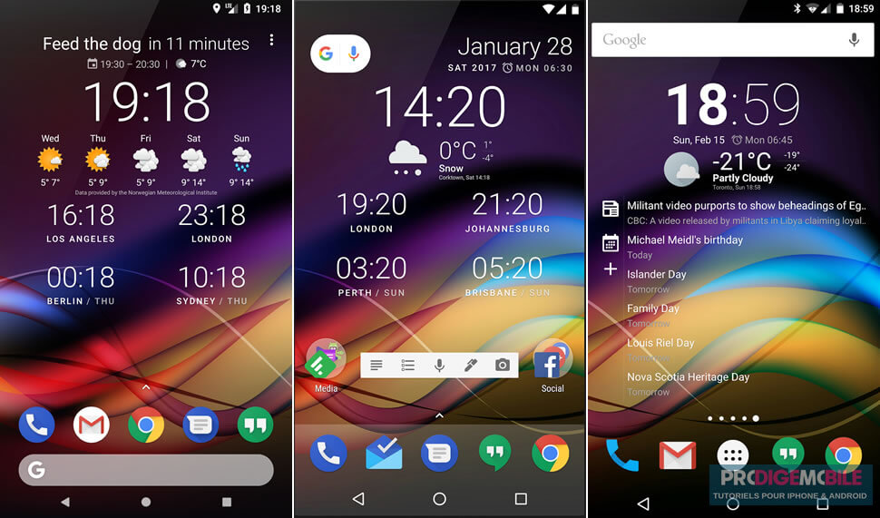 Widget Chronus Android avec horloge météo et calendrier