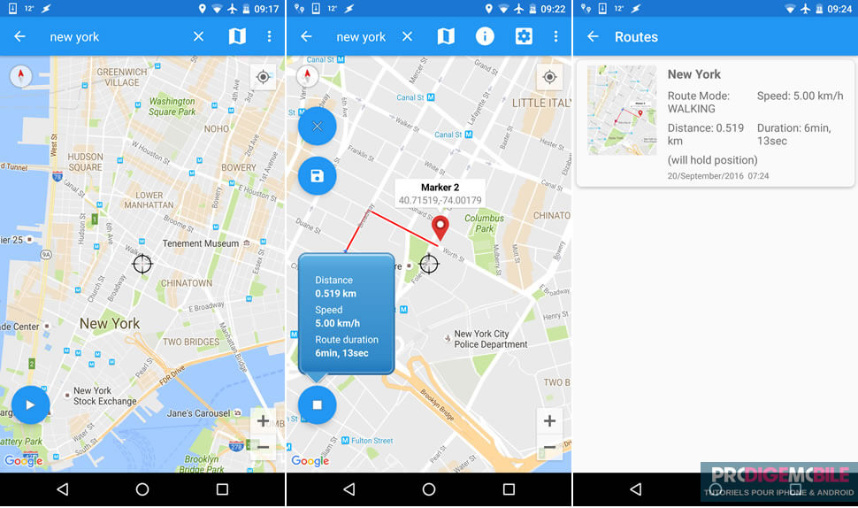 Interface de l’application Fake GPS Location Spoofer
