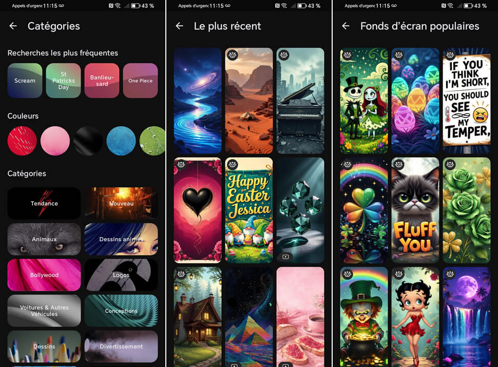 Catégories de fonds d’écran pour smartphone Android