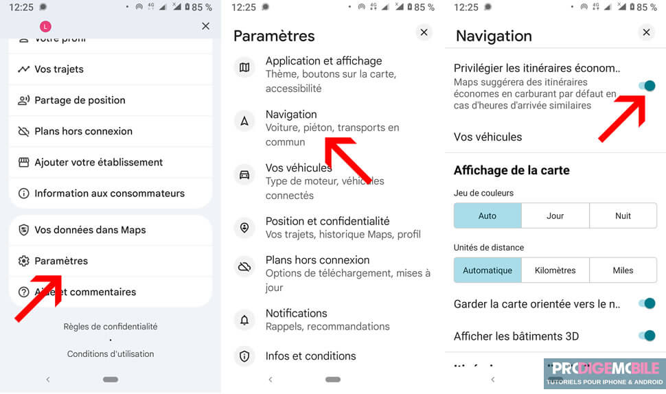 Forcer Google Maps à privilégier les itinéraires économes en carburant
